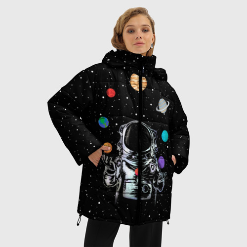 Женская зимняя куртка Oversize Космический жонглер, цвет черный - фото 3