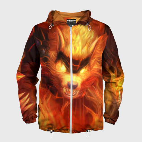 Мужская ветровка 3D Fire Wolf, цвет белый