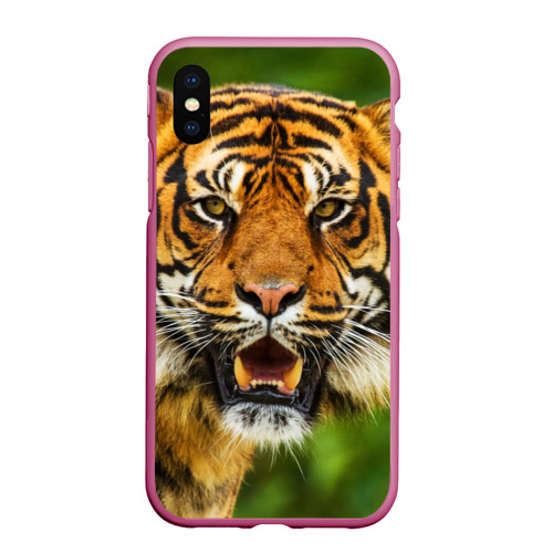 Чехол для iPhone XS Max матовый Тигр, цвет малиновый