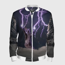 Мужской бомбер 3D Грозовой кошак с молниями