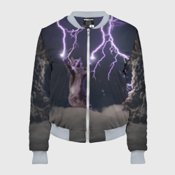 Женский бомбер 3D Грозовой кошак с молниями
