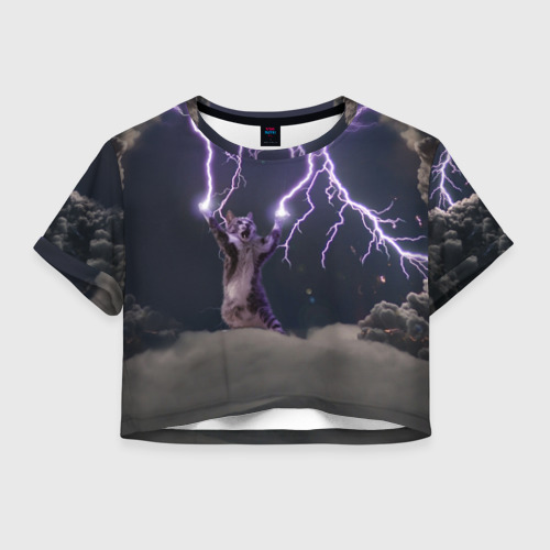 Женская футболка Crop-top 3D Грозовой кошак Фото 01 Женская футболка Crop-top 3D Грозовой кошак Фото 01