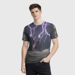 Мужская футболка 3D Грозовой кошак с молниями - фото 2