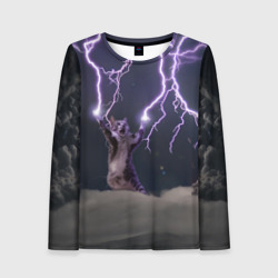 Женский лонгслив 3D Грозовой кошак с молниями