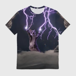 Мужская футболка 3D Грозовой кошак с молниями