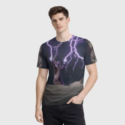 Мужская футболка 3D Грозовой кошак с молниями - фото 2