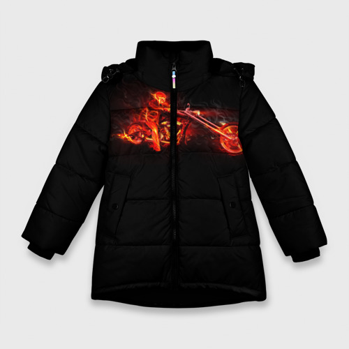 Зимняя куртка для девочек 3D Огненный байкер, цвет черный