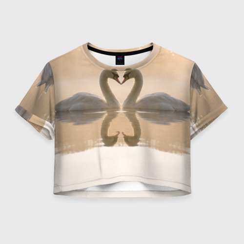 Женская футболка Crop-top 3D лебеди, цвет 3D печать