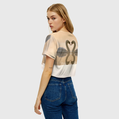 Женская футболка Crop-top 3D лебеди, цвет 3D печать - фото 5