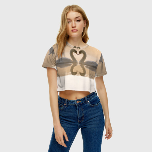 Женская футболка Crop-top 3D лебеди, цвет 3D печать - фото 3