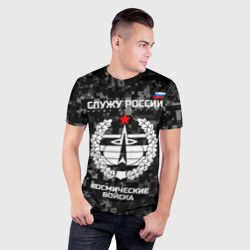 Мужская футболка 3D Slim Служу России - космические войска - фото 2