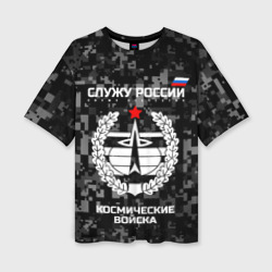Женская футболка oversize 3D Служу России - космические войска