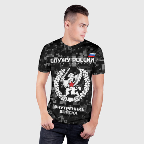 Мужская футболка 3D Slim Служу России - внутренние войска, цвет 3D печать - фото 3