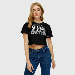 Топик (короткая футболка или блузка, не доходящая до середины живота) с принтом Led Zeppelin 4 для женщины, вид на модели спереди №2. Цвет основы: белый