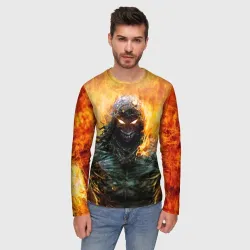 Мужской лонгслив 3D Disturbed guy in fire - фото 2