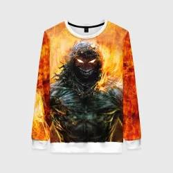 Женский свитшот 3D Disturbed guy in fire