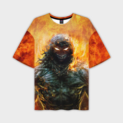 Мужская футболка oversize 3D Disturbed guy in fire