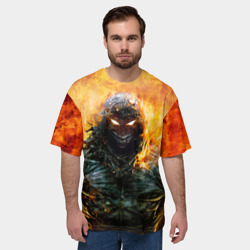 Мужская футболка oversize 3D Disturbed guy in fire - фото 2