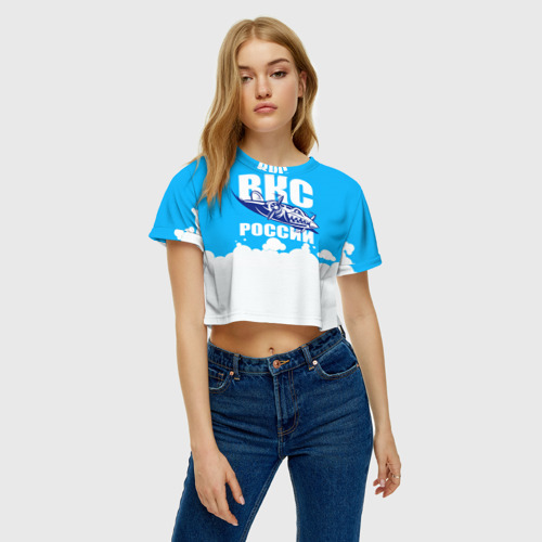 Женская футболка Crop-top 3D ВКС России, цвет 3D печать - фото 3