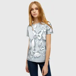 Женская футболка 3D Белоснежные бабочки - фото 2