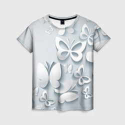 Женская футболка 3D Белоснежные бабочки