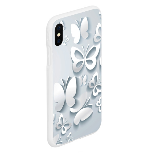 Чехол для iPhone XS Max матовый с принтом Белоснежные бабочки, вид сбоку #3