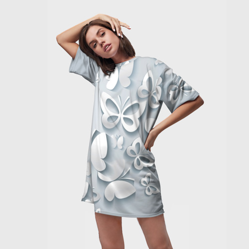 Платье-футболка 3D Белоснежные бабочки, цвет 3D печать - фото 3