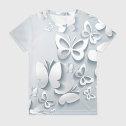 Женская футболка 3D Белоснежные бабочки