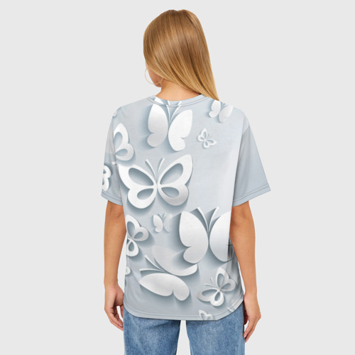 Женская футболка oversize 3D Белоснежные бабочки, цвет 3D печать - фото 4