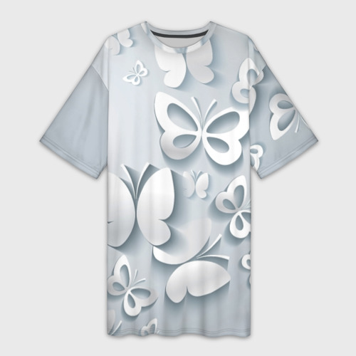 Платье-футболка 3D Белоснежные бабочки, цвет 3D печать