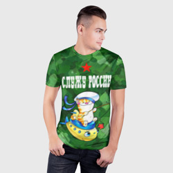 Мужская футболка 3D Slim Служу России - кот моряк - фото 2