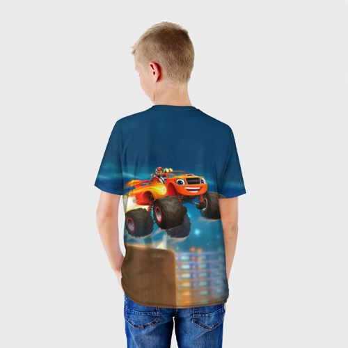 Детская футболка 3D с принтом Вспыш и чудо-машинки, вид сзади #2