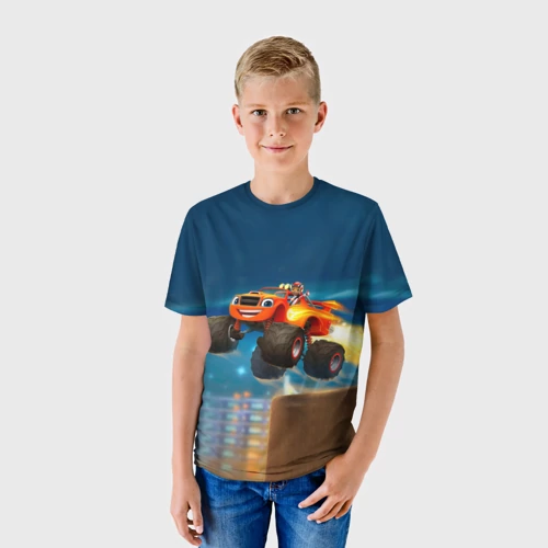 Детская футболка 3D с принтом Вспыш и чудо-машинки, фото на моделе #1