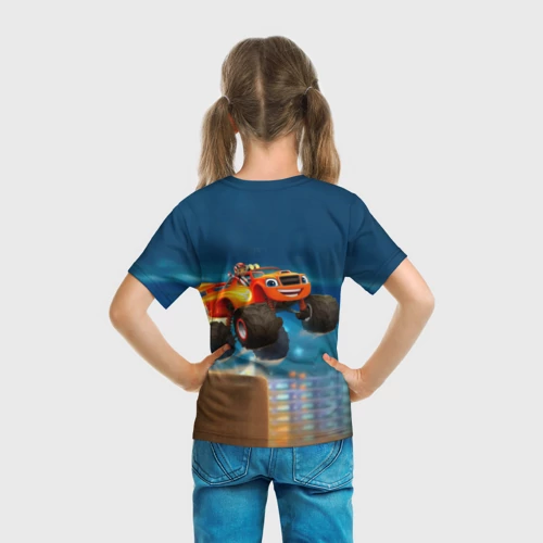 Детская футболка 3D с принтом Вспыш и чудо-машинки, вид сзади #2