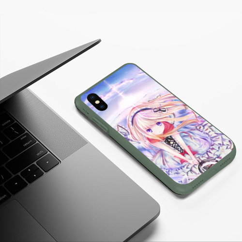 Чехол для iPhone XS Max матовый Anime angel in clouds, цвет темно-зеленый - фото 5