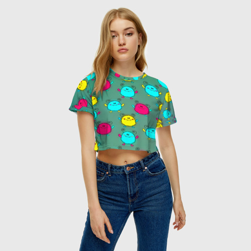 Женская футболка Crop-top 3D Монстрики, цвет 3D печать - фото 3