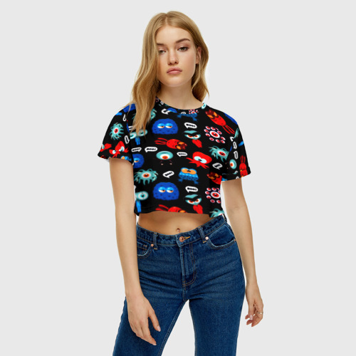 Женская футболка Crop-top 3D Милые монстры, цвет 3D печать - фото 3