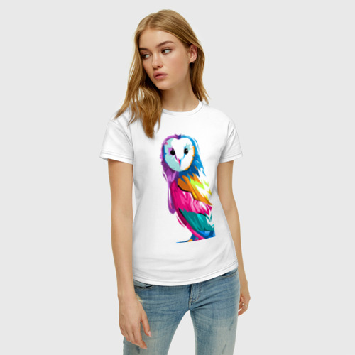 Женская футболка хлопок Сова, цвет белый - фото 3