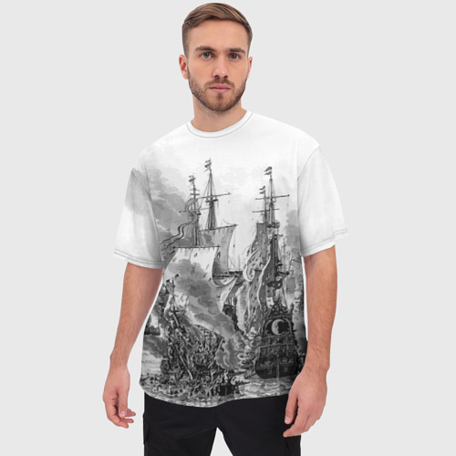 Мужская футболка oversize 3D Морской бой, цвет 3D печать - фото 3