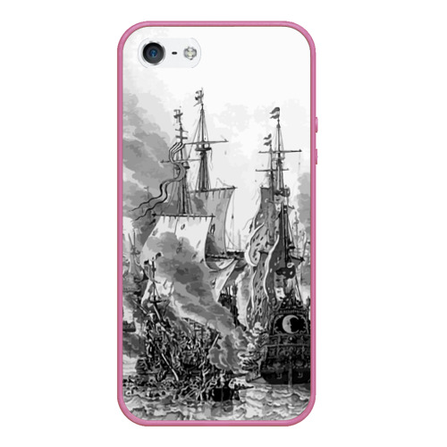 Чехол для iPhone 5/5S матовый Морской бой, цвет малиновый