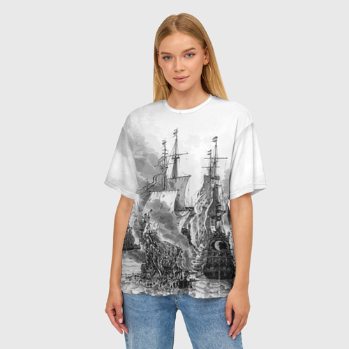 Женская футболка oversize 3D Морской бой, цвет 3D печать - фото 3