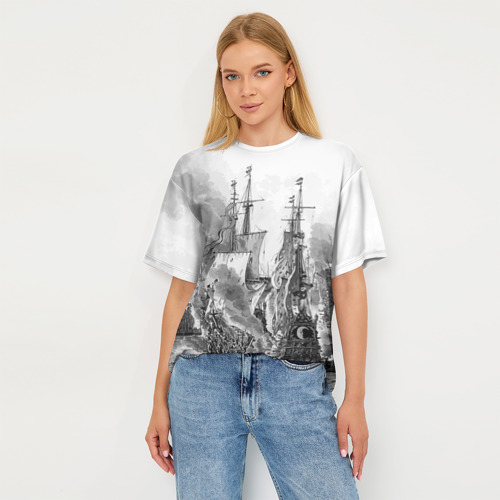 Женская футболка oversize 3D Морской бой, цвет 3D печать - фото 5