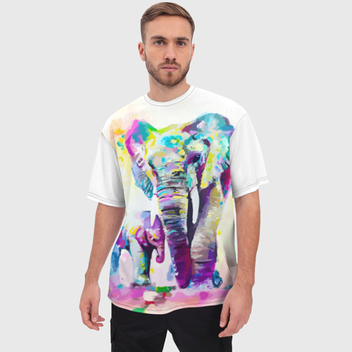 Мужская футболка oversize 3D Слоны, цвет 3D печать - фото 3