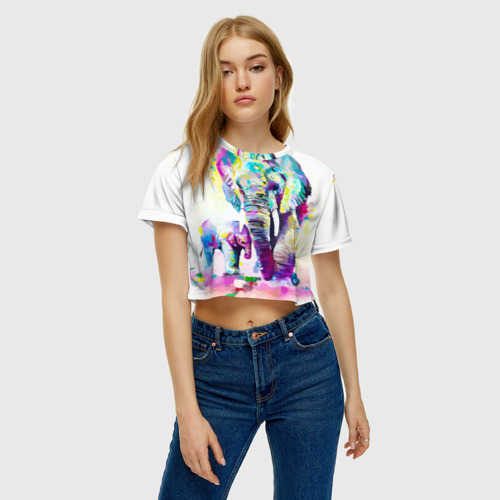 Женская футболка Crop-top 3D Слоны, цвет 3D печать - фото 3