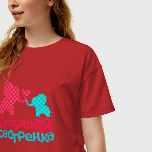 Женская футболка хлопок Oversize Старшая сестренка. Детская, цвет красный - фото 3