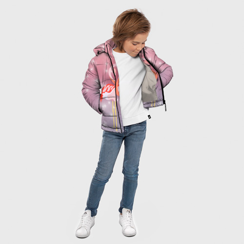 Зимняя куртка для мальчиков 3D Влюбленные фламинго, цвет светло-серый - фото 5