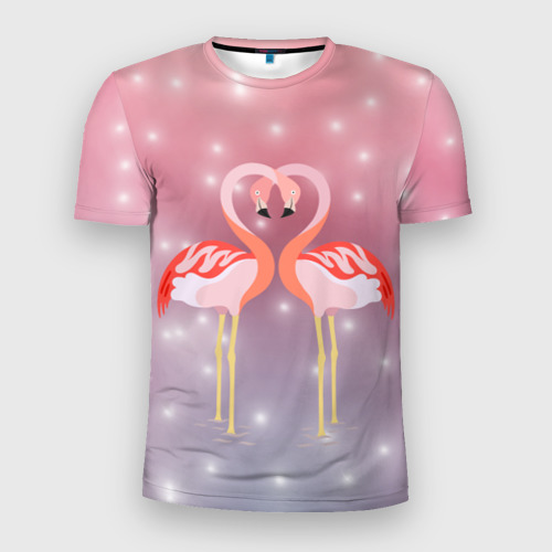 Мужская футболка 3D Slim Влюбленные фламинго, цвет 3D печать