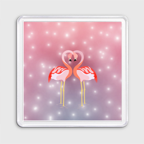 Магнит 55*55 Влюбленные фламинго