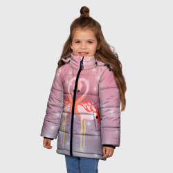 Зимняя куртка для девочек 3D Влюбленные фламинго - фото 2