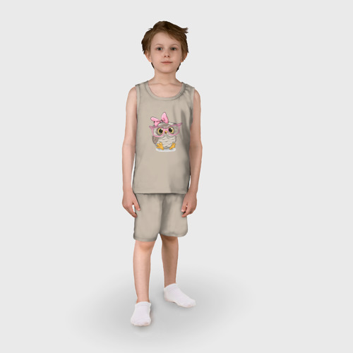 Детская пижама с шортами хлопок Совушка, цвет миндальный - фото 3